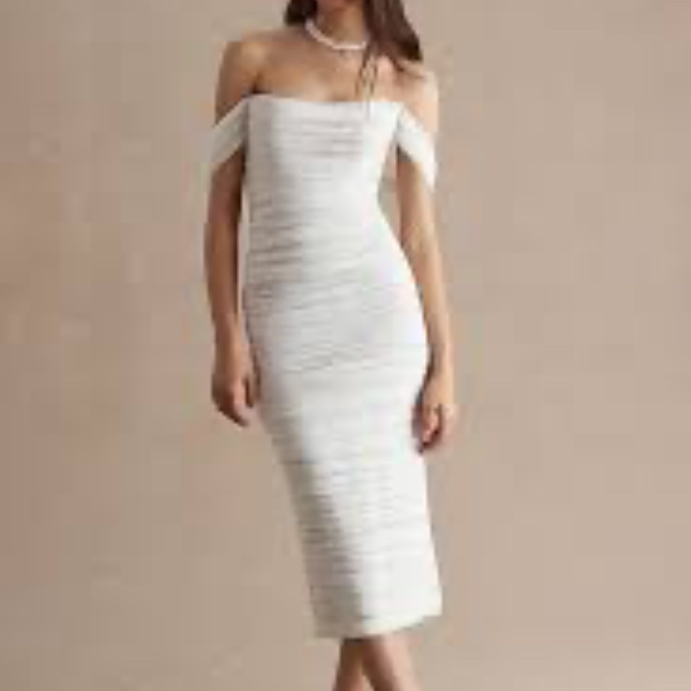 Watters Joanne Ruched Slim Off-The-Shoulder Midi Dress